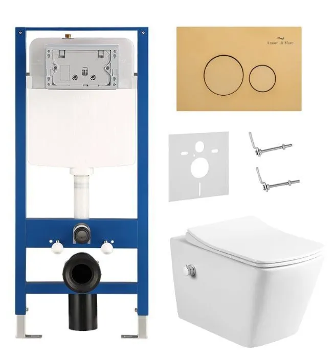 Комплект 6 в 1: инсталляция Amore di Mare QuickFit 50114 с подвесным унитазом Garda Bidet P310-X и клавишей смыва 303G (QF303G310X)